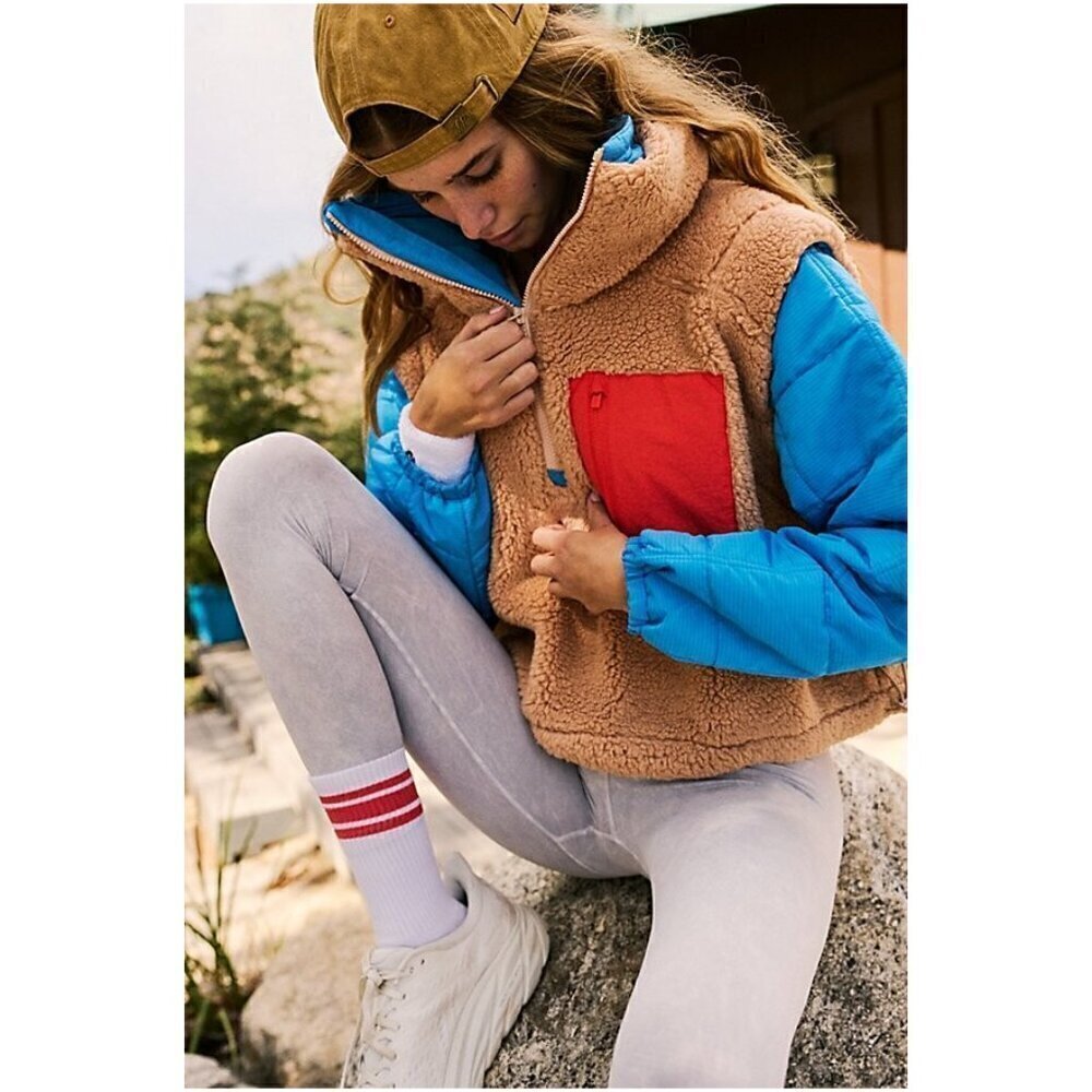 FREE PEOPLE Scenic Route Colorblock 1/2 Zip in Blue Combo Size X-Small
